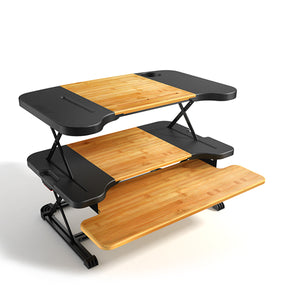 Konesky Height Adjustable Banboo Laptop Desk Portable Standing Table Foldable PC Stand for Office Home Sitting Standing(Panel Size: 26*16.5")